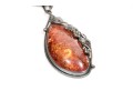 Handsome Sterling And Faux Amber Pendant Necklace