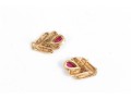 14K And Pink Sapphire Cheveron Earrings