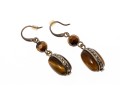 Beautiful Faceted And Cabachon Tigers Eye And Marcasite Drop Pendant Earrings