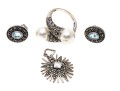 Lot Of Three Sterling And Marcasite Jewelry Pieces, Including Blue Topaz Earrings