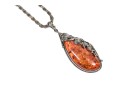 Handsome Sterling And Faux Amber Pendant Necklace