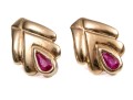 14K And Pink Sapphire Cheveron Earrings