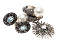 Lot Of Three Sterling And Marcasite Jewelry Pieces, Including Blue Topaz Earrings