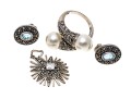 Lot Of Three Sterling And Marcasite Jewelry Pieces, Including Blue Topaz Earrings