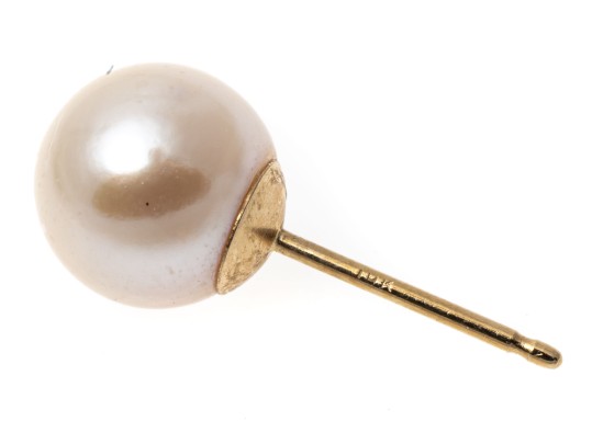 14k Yellow Gold Classic White Cultured Pearl Stud Earrings