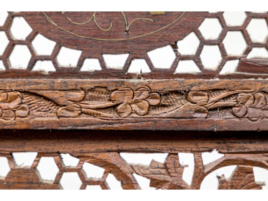 Fine Asian Carved Wood Four Panel Screen 