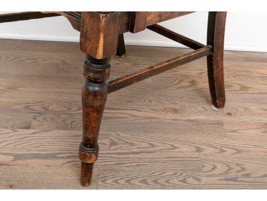 Antique Oak Spindle Back Chair Leather Upholstered