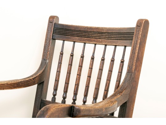 Antique Oak Spindle Back Chair Leather Upholstered