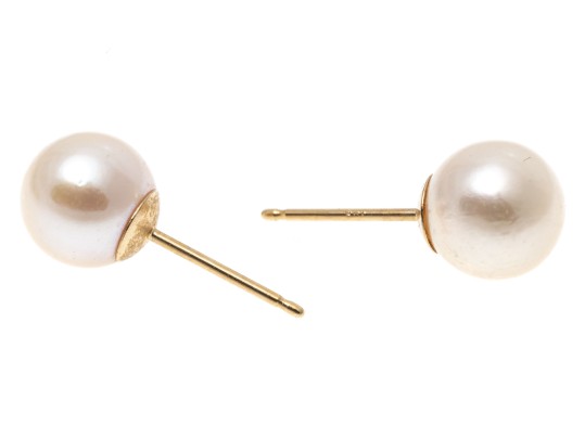 14k Yellow Gold Classic White Cultured Pearl Stud Earrings