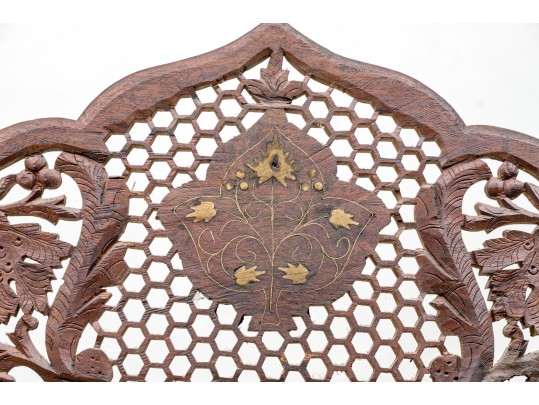 Fine Asian Carved Wood Four Panel Screen 