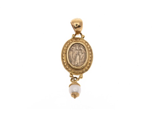 14k Yellow And White Gold Greek Revival Pendant