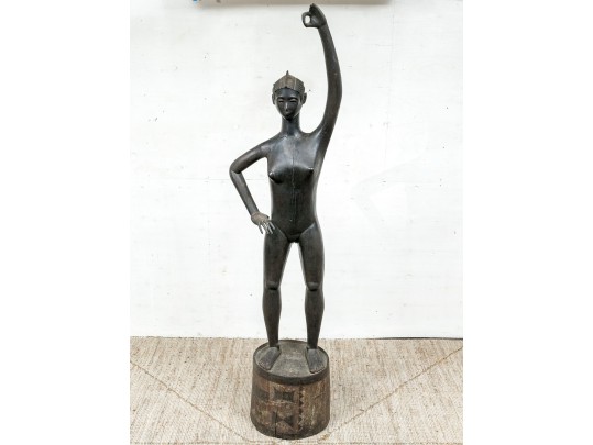 Tall African Carved Wood Female Nude Figure 