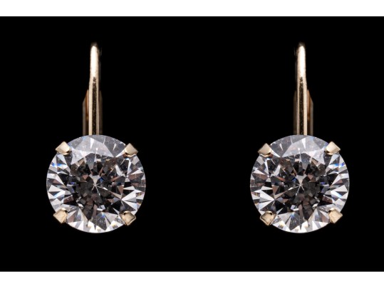 14k Yellow Gold Pendant Earrings With Round Brilliant Cut CZ Drops