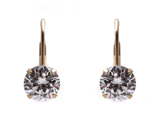 14k Yellow Gold Pendant Earrings With Round Brilliant Cut CZ Drops