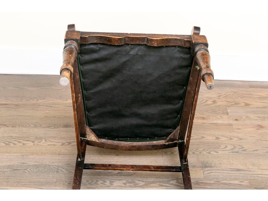 Antique Oak Spindle Back Chair Leather Upholstered