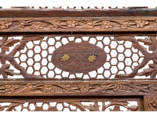 Fine Asian Carved Wood Four Panel Screen 