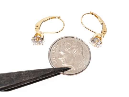 14k Yellow Gold Pendant Earrings With Round Brilliant Cut CZ Drops