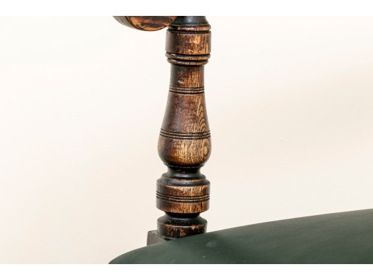 Antique Oak Spindle Back Chair Leather Upholstered