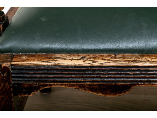 Antique Oak Spindle Back Chair Leather Upholstered