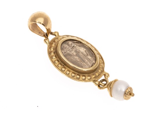 14k Yellow And White Gold Greek Revival Pendant