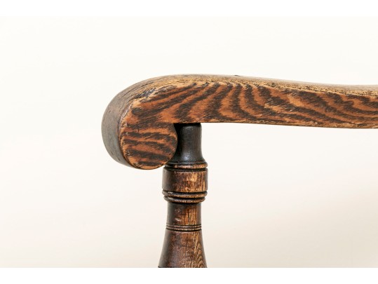 Antique Oak Spindle Back Chair Leather Upholstered