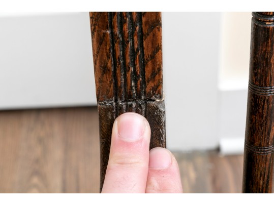 Antique Oak Spindle Back Chair Leather Upholstered