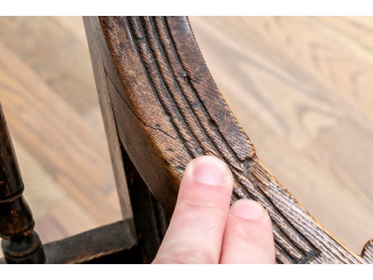 Antique Oak Spindle Back Chair Leather Upholstered