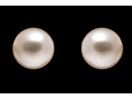 14k Yellow Gold Classic White Cultured Pearl Stud Earrings