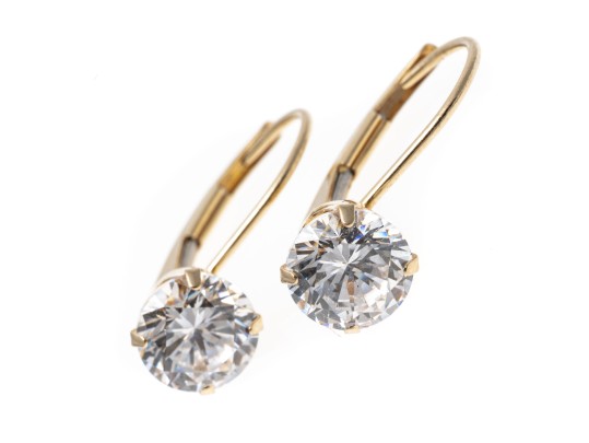 14k Yellow Gold Pendant Earrings With Round Brilliant Cut CZ Drops
