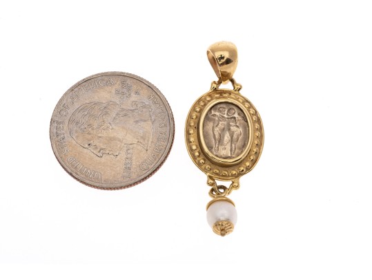 14k Yellow And White Gold Greek Revival Pendant