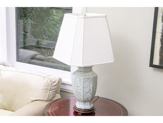 High Relief Chinese Ginger Jar Mounted As A Lamp