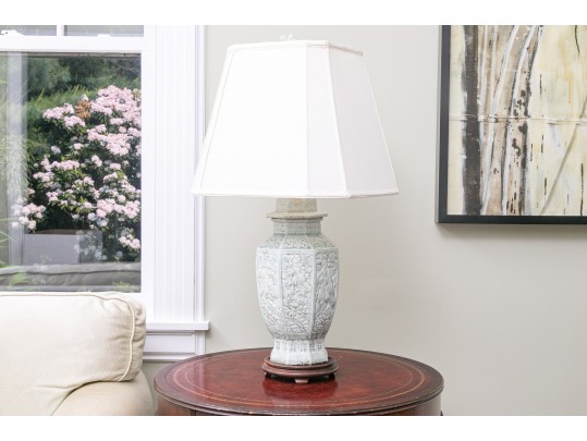 High Relief Chinese Ginger Jar Mounted As A Lamp