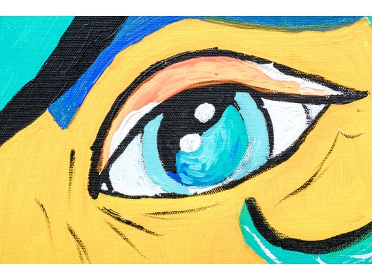 Signed Pop Art Style Acrylic On Canvas, Lips