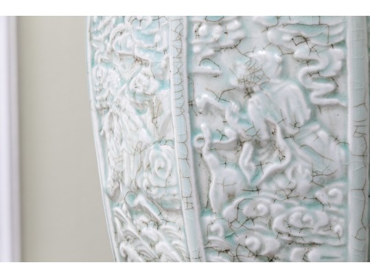 High Relief Chinese Ginger Jar Mounted As A Lamp