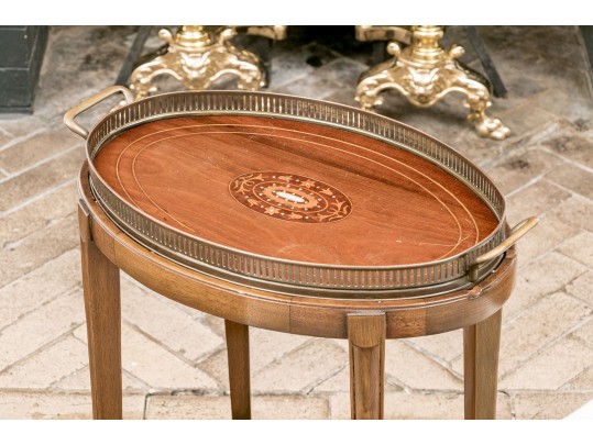 Vintage Oval Mahogany Tray Top Accent Table