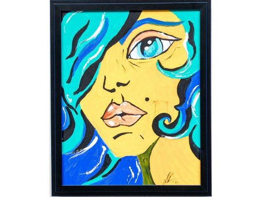 Signed Pop Art Style Acrylic On Canvas, Lips