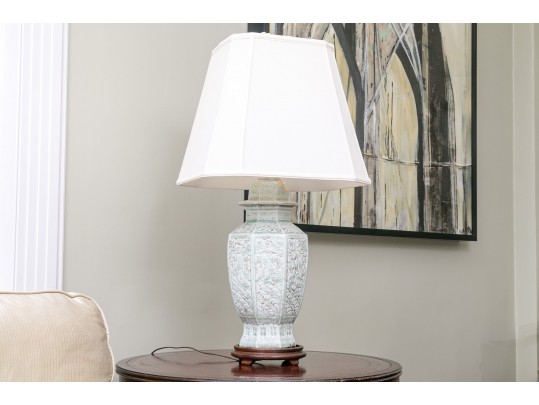 High Relief Chinese Ginger Jar Mounted As A Lamp