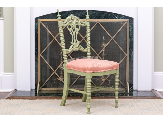 Vintage Faux Paint Decorated Carved Side Chair