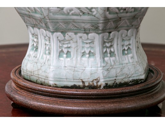 High Relief Chinese Ginger Jar Mounted As A Lamp