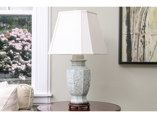 High Relief Chinese Ginger Jar Mounted As A Lamp