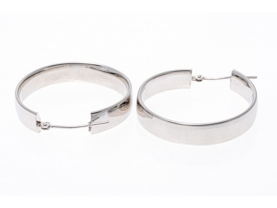 14k White Gold Classic Simple Round Hoop Earrings