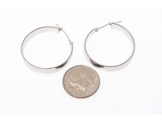 14k White Gold Classic Simple Round Hoop Earrings