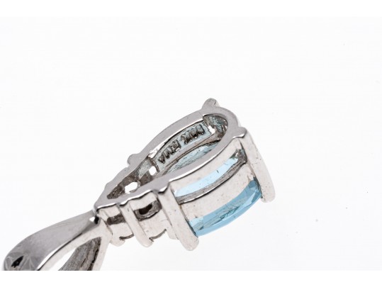 14k White Gold Pretty And Simple Aquamarine And Diamond Pendant