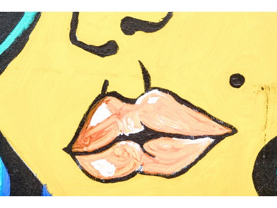 Signed Pop Art Style Acrylic On Canvas, Lips