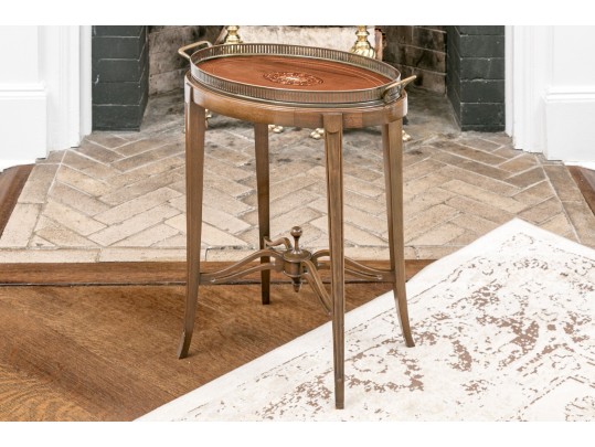 Vintage Oval Mahogany Tray Top Accent Table