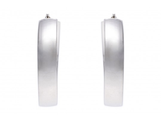 14k White Gold Classic Simple Round Hoop Earrings