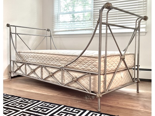 French Maison Jansen Style Polished Stainless Steel Day Bed 