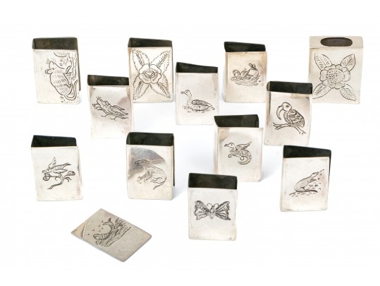 Lot Of Twelve Engraved 900 Silver Matchbook Covers