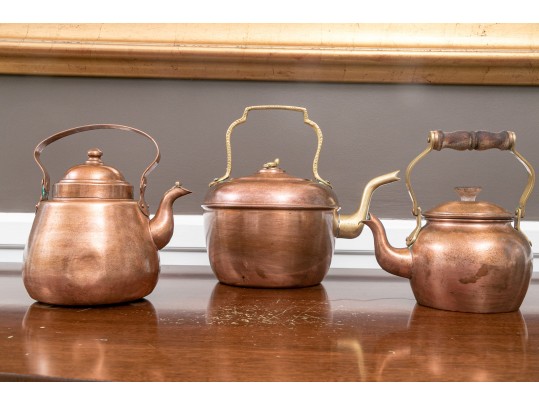 Collection Of Three Vintage Copper Kettles