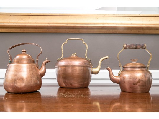 Collection Of Three Vintage Copper Kettles